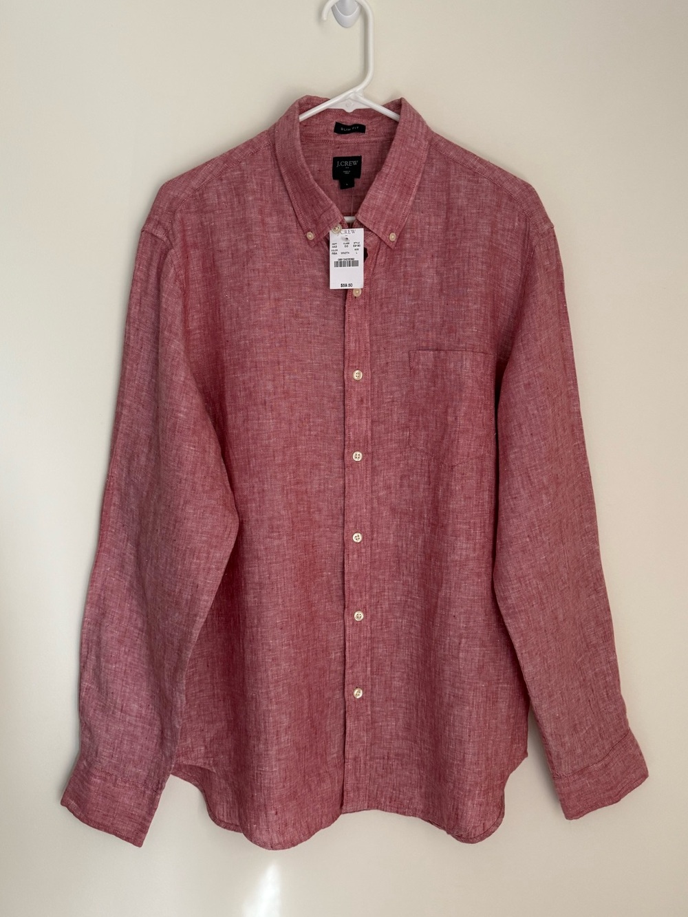 Men's J. Crew Slim Fit Red Linen Button-Up Shirt